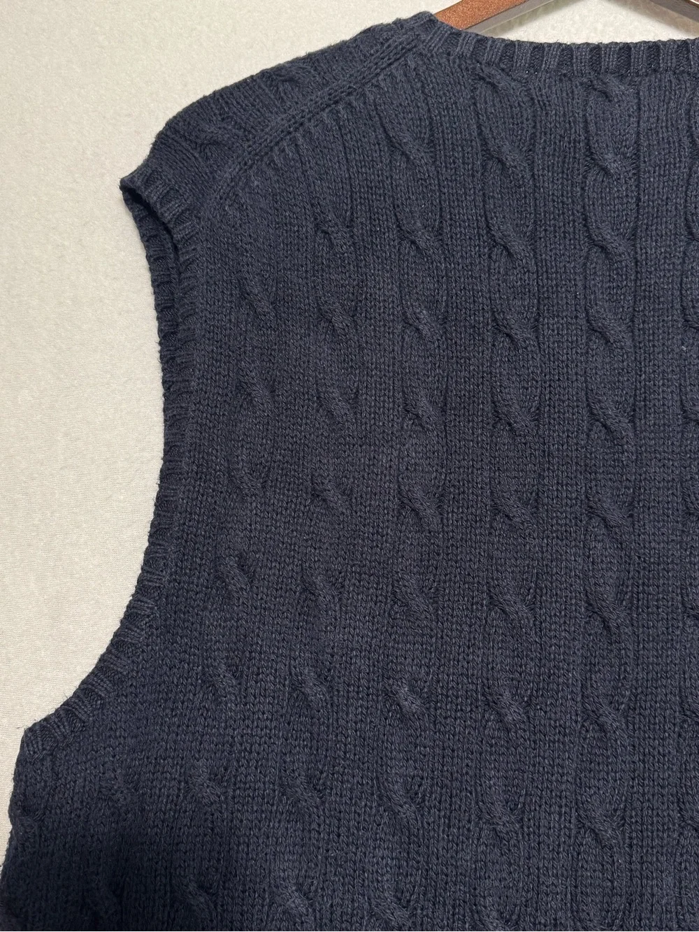 Polo Ralph Lauren Cable Knit Sweater Vest Navy Blue XL (fits M) Red Pony Cotton
